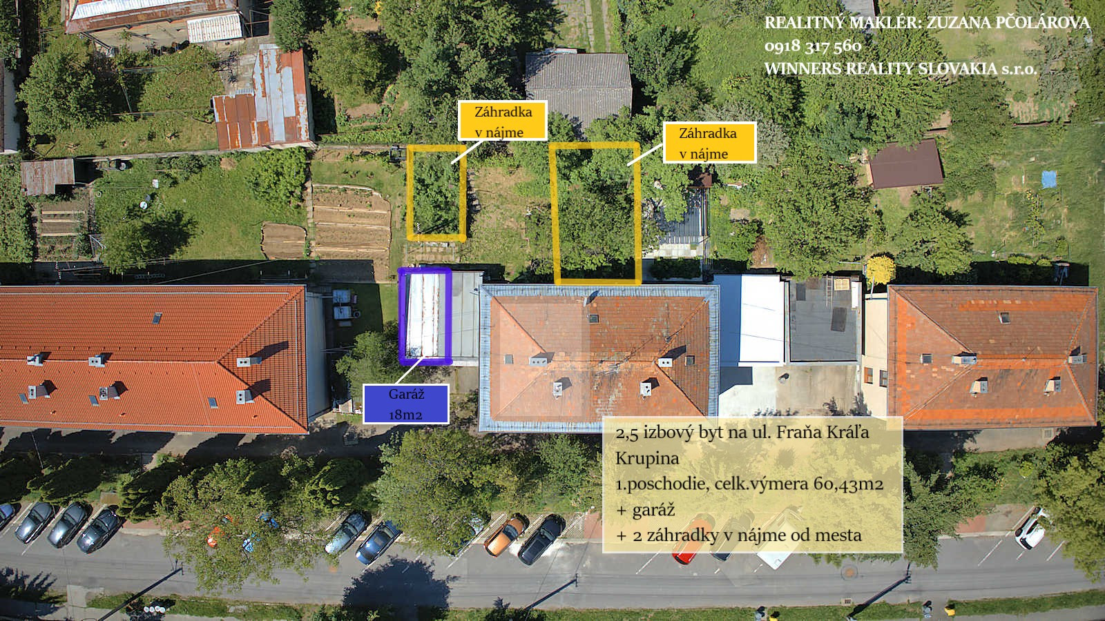 2,5 izb. byt s garážou a 2 záhradkami, Krupina