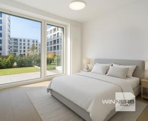 NA PREDAJ NOVOSTAVBA 2-izbový byt 62,38m2 s predzáhradkou, pivnicou a park. státím v projekte Prúdy, ul. Včelárska Trnava