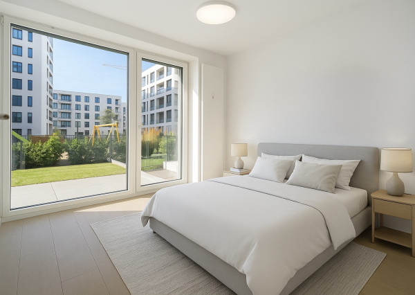 NA PREDAJ NOVOSTAVBA 2-izbový byt 62,38m2 s predzáhradkou, pivnicou a park. státím v projekte Prúdy, ul. Včelárska Trnava