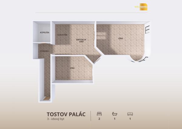 Jediný byt na predaj v unikátnom projekte Tostov Palác – národná kultúrna pamiatka v centre mesta Košice.